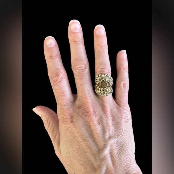 INC International Concepts Gold and Green Stone Statement Ring, Size 7 - Picture 3 of 8